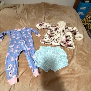 Lot of 0-9 months baby girl - Little Me Blue and Pink Cat Onesie Fleece Robe